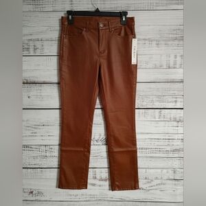 Tribal NEW Faux Leather Stretchy Straight Leg Brown Pants Size 4P
